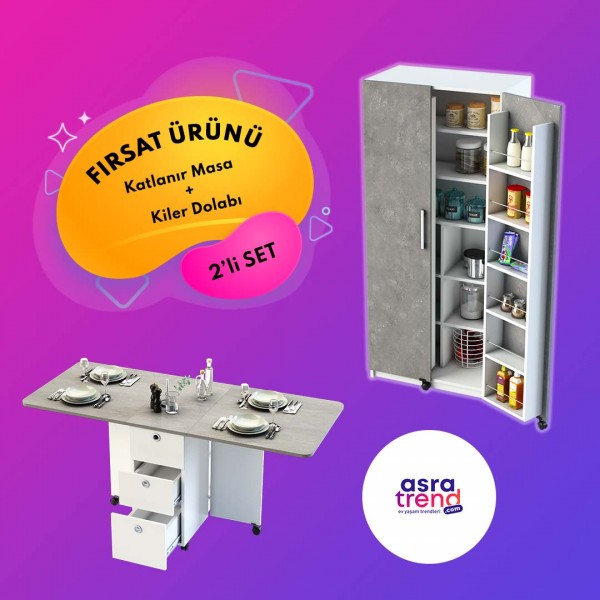 Katlanır Masa & Kiler Dolabı Seti KM-01 + MK-07 Katlanır Masa & Kiler Dolabı Seti KM-01 + MK-07