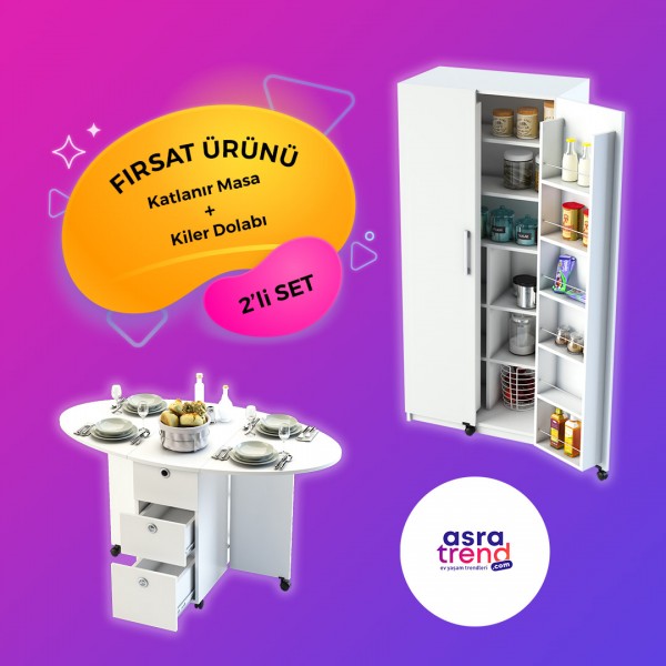 Katlanır Masa & Kiler Dolabı Seti KM-08 + MK-01 Katlanır Masa & Kiler Dolabı Seti KM-08 + MK-01