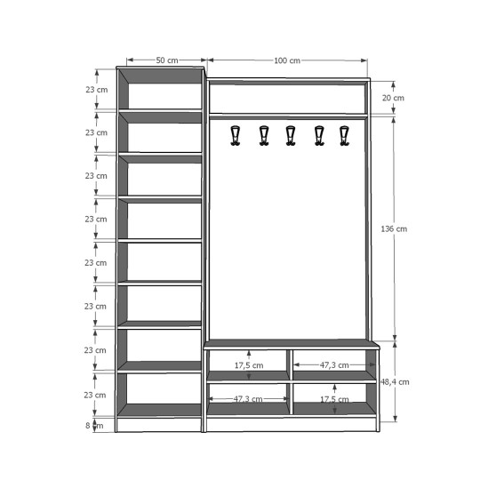 Vestiyer & Portmanto Asra V-07 (150 cm)