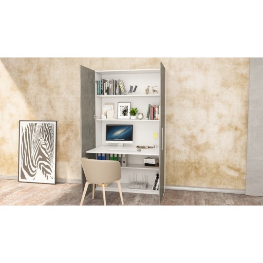 Home Ofis Dolabı ve Masası Beyaz & Retro Gri (120 cm)