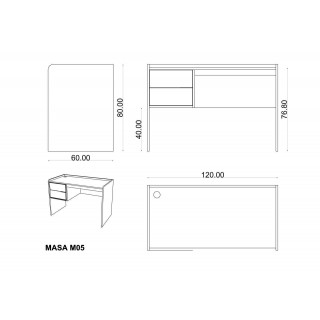 Masa Beyaz & Ofis Gri & Koyu Gri (120 cm)