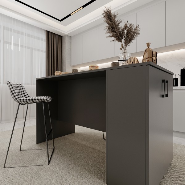 %100 MDFLAM 150cm Dolaplı Yüksek Mutfak Adası Yemek ve Bar Masası MA-04 %100 MDFLAM 150cm Dolaplı Yüksek Mutfak Adası Yemek ve Bar Masası MA-04