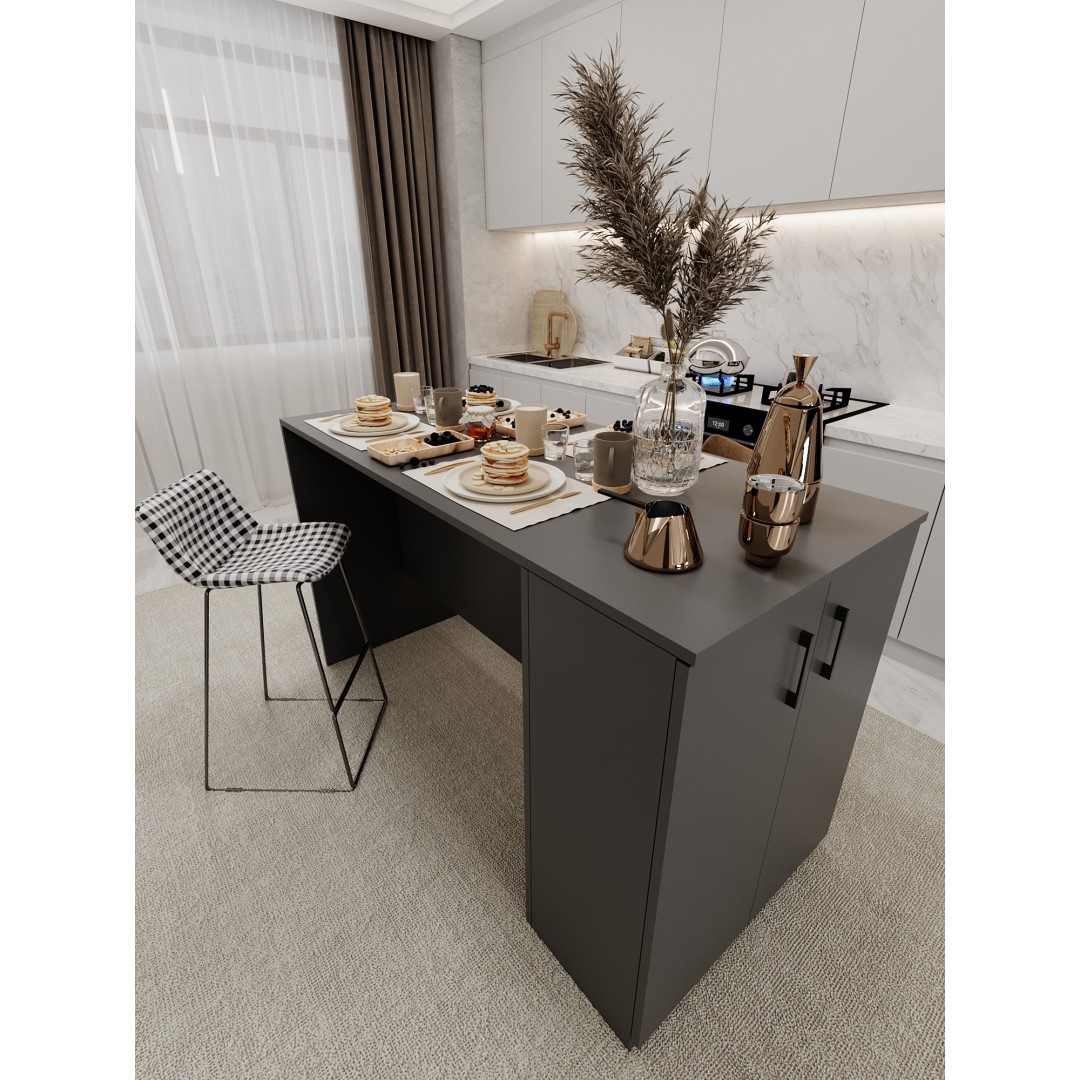 %100 MDFLAM 150cm Dolaplı Yüksek Mutfak Adası Yemek ve Bar Masası MA-04 %100 MDFLAM 150cm Dolaplı Yüksek Mutfak Adası Yemek ve Bar Masası MA-04