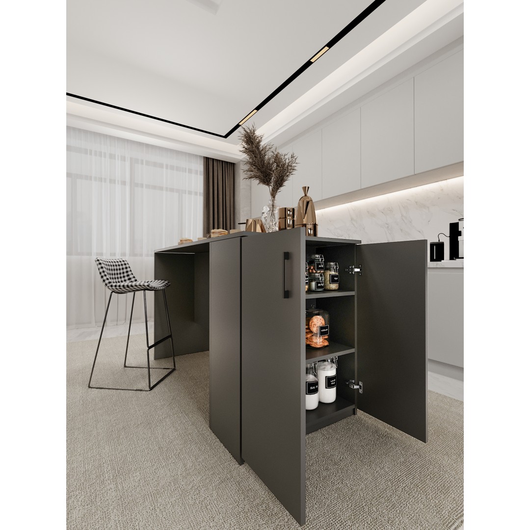 %100 MDFLAM 150cm Dolaplı Yüksek Mutfak Adası Yemek ve Bar Masası MA-04 %100 MDFLAM 150cm Dolaplı Yüksek Mutfak Adası Yemek ve Bar Masası MA-04