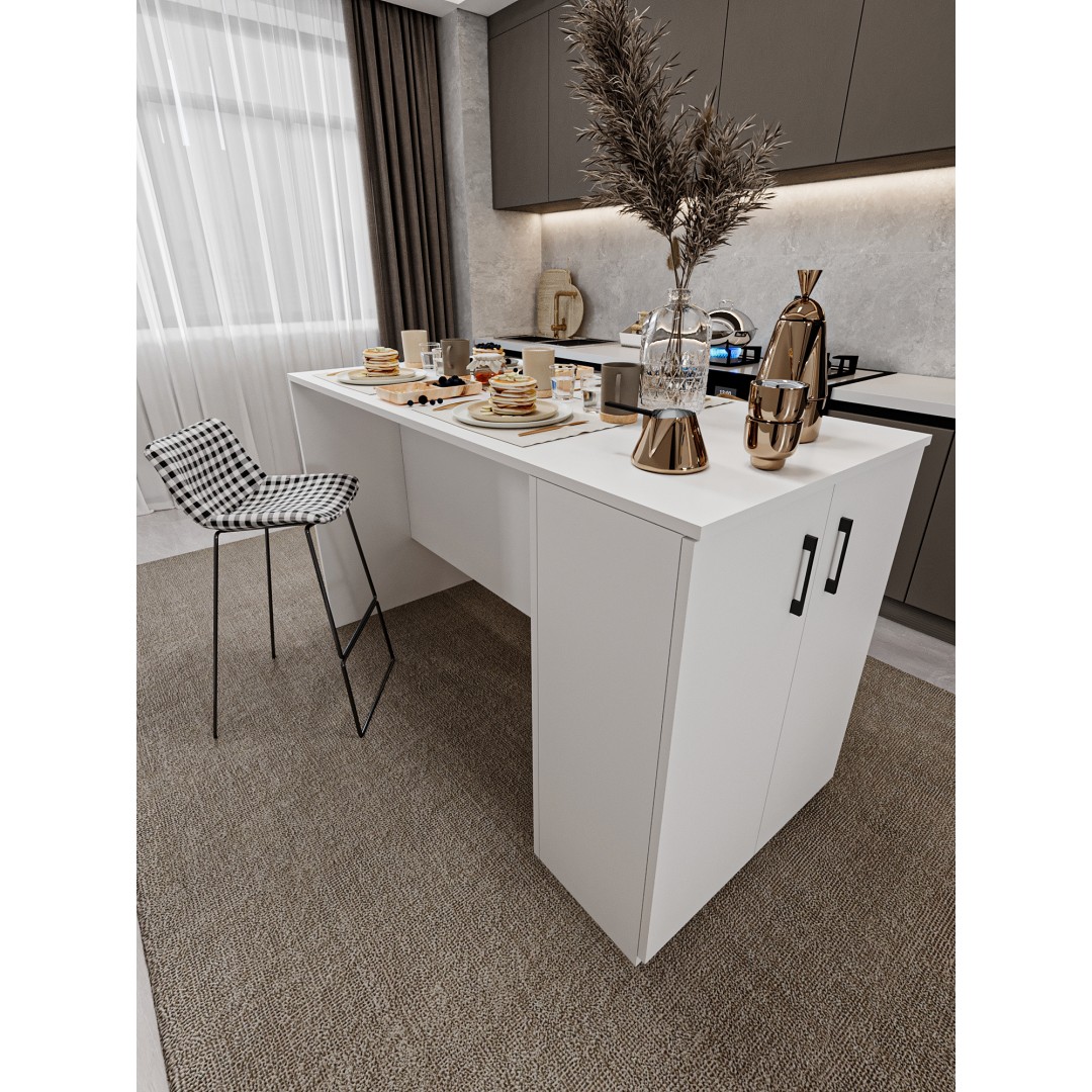 %100 MDFLAM 150cm Dolaplı Yüksek Mutfak Adası Yemek ve Bar Masası MA-04 %100 MDFLAM 150cm Dolaplı Yüksek Mutfak Adası Yemek ve Bar Masası MA-04