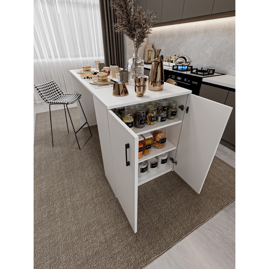%100 MDFLAM 150cm Dolaplı Yüksek Mutfak Adası Yemek ve Bar Masası MA-04 %100 MDFLAM 150cm Dolaplı Yüksek Mutfak Adası Yemek ve Bar Masası MA-04