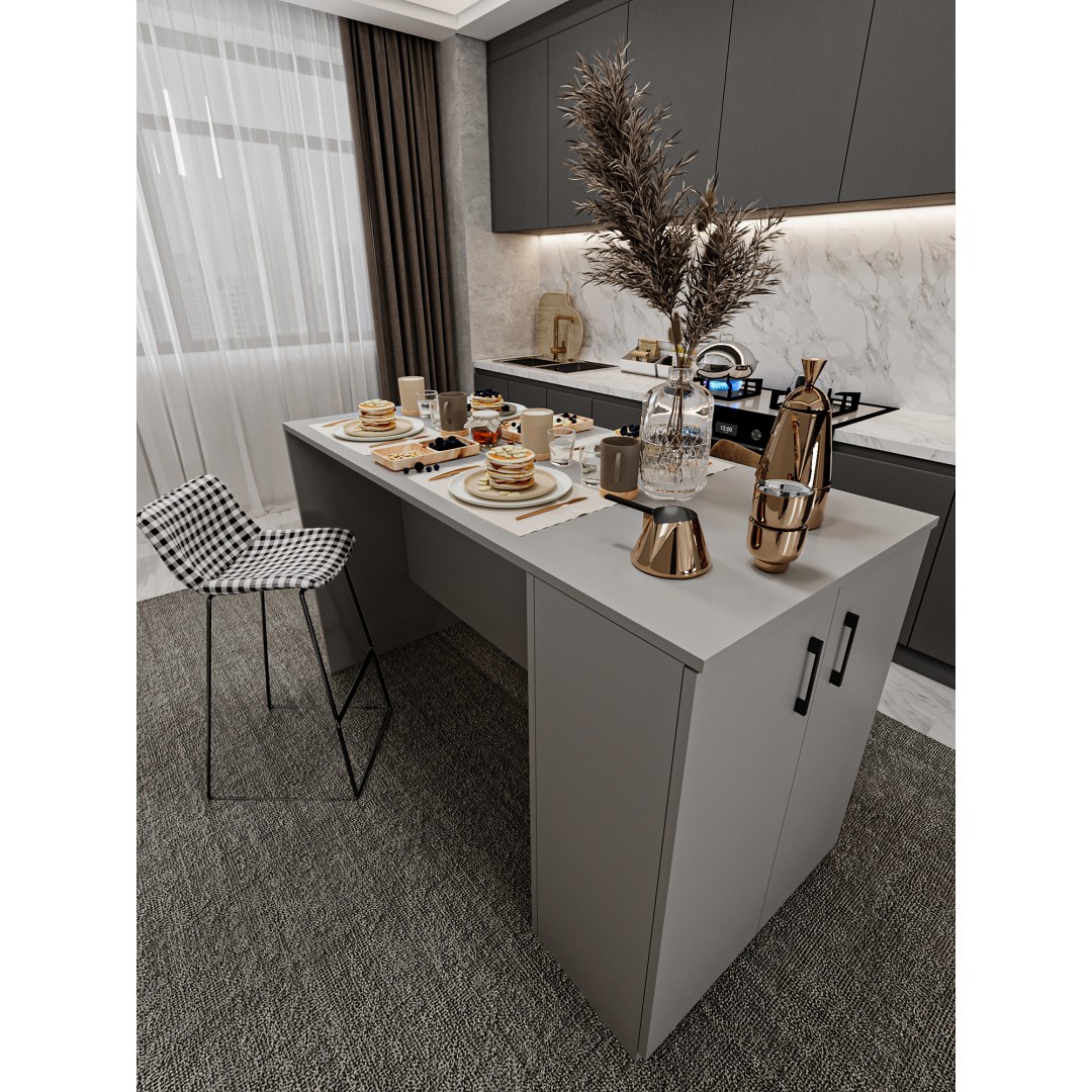 %100 MDFLAM 150cm Dolaplı Yüksek Mutfak Adası Yemek ve Bar Masası MA-04 %100 MDFLAM 150cm Dolaplı Yüksek Mutfak Adası Yemek ve Bar Masası MA-04