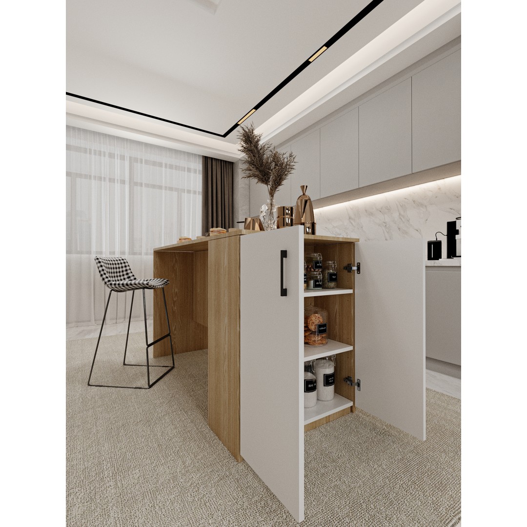 %100 MDFLAM 150cm Dolaplı Yüksek Mutfak Adası Yemek ve Bar Masası MA-04 %100 MDFLAM 150cm Dolaplı Yüksek Mutfak Adası Yemek ve Bar Masası MA-04