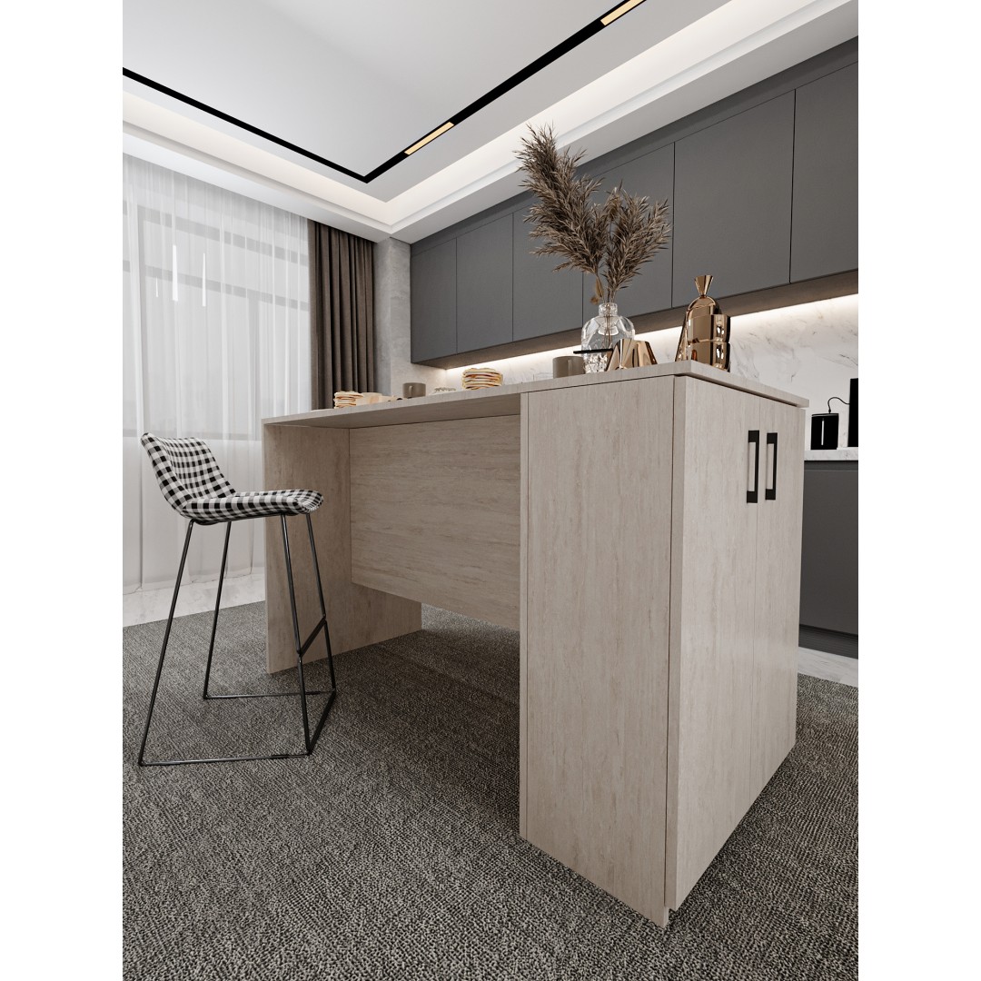 %100 MDFLAM 150cm Dolaplı Yüksek Mutfak Adası Yemek ve Bar Masası MA-04 %100 MDFLAM 150cm Dolaplı Yüksek Mutfak Adası Yemek ve Bar Masası MA-04
