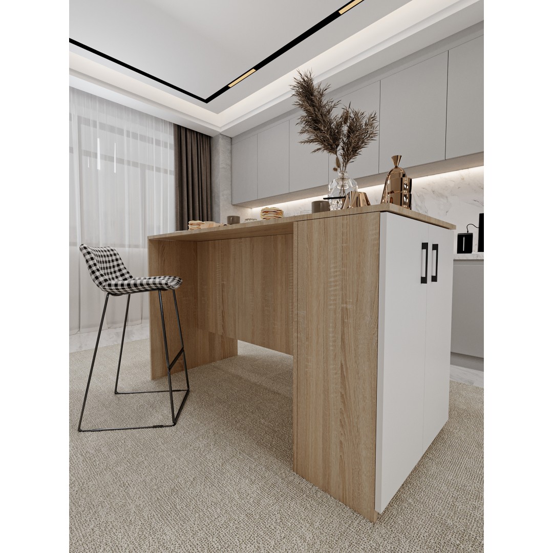 %100 MDFLAM 150cm Dolaplı Yüksek Mutfak Adası Yemek ve Bar Masası MA-04 %100 MDFLAM 150cm Dolaplı Yüksek Mutfak Adası Yemek ve Bar Masası MA-04