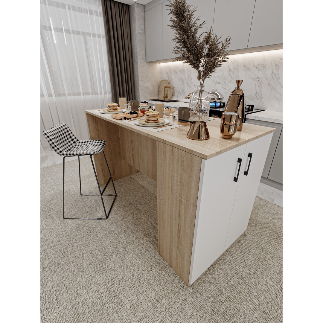 %100 MDFLAM 150cm Dolaplı Yüksek Mutfak Adası Yemek ve Bar Masası MA-04 %100 MDFLAM 150cm Dolaplı Yüksek Mutfak Adası Yemek ve Bar Masası MA-04