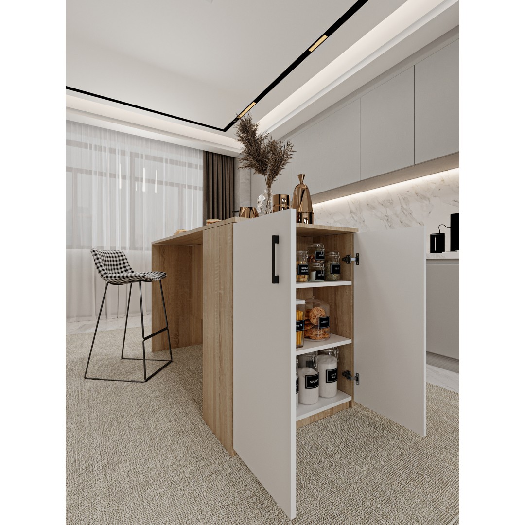 %100 MDFLAM 150cm Dolaplı Yüksek Mutfak Adası Yemek ve Bar Masası MA-04 %100 MDFLAM 150cm Dolaplı Yüksek Mutfak Adası Yemek ve Bar Masası MA-04