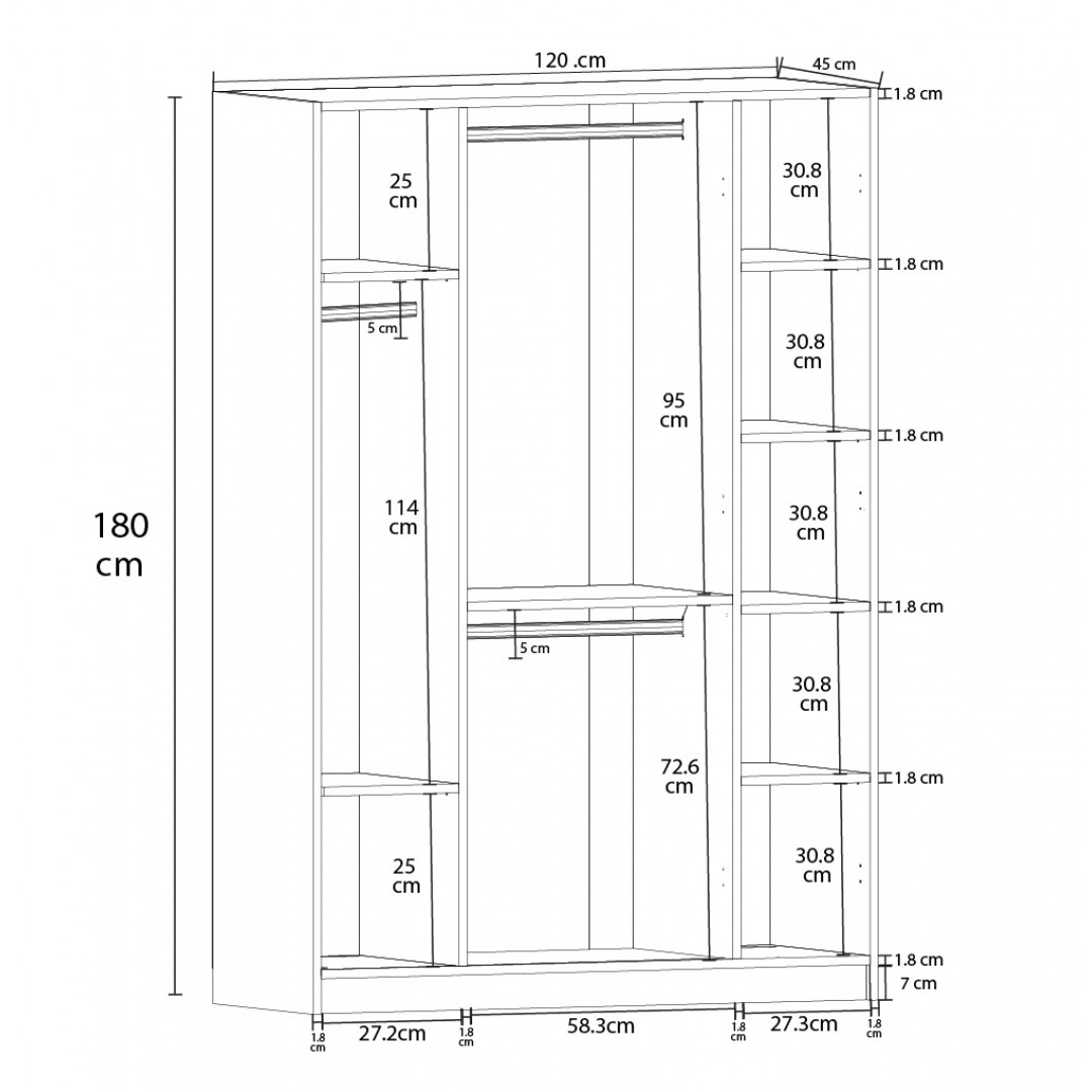 %100 MDFLAM 4 Kapaklı Gardrop 120cm G-08