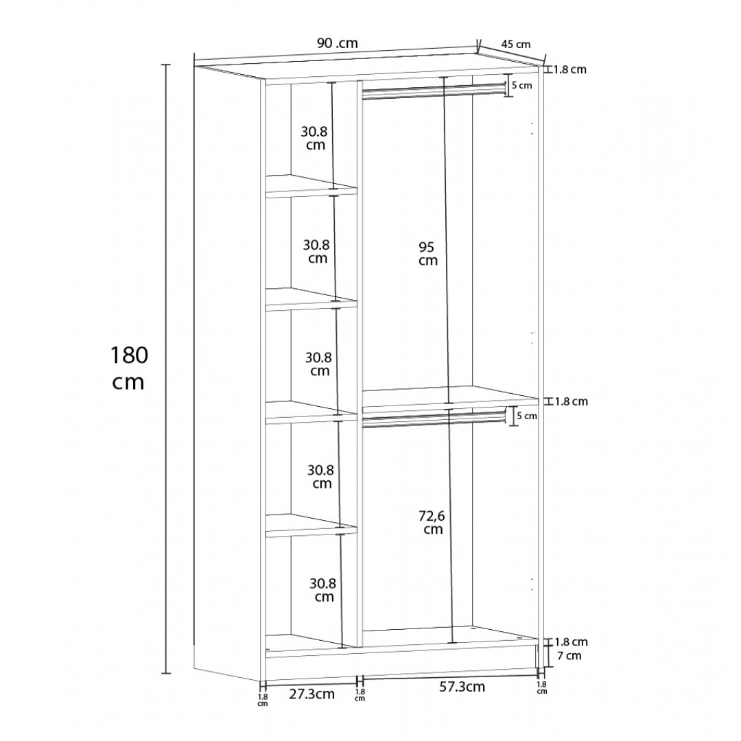 %100 MDFLAM 3 Kapaklı Gardrop 90cm G-07