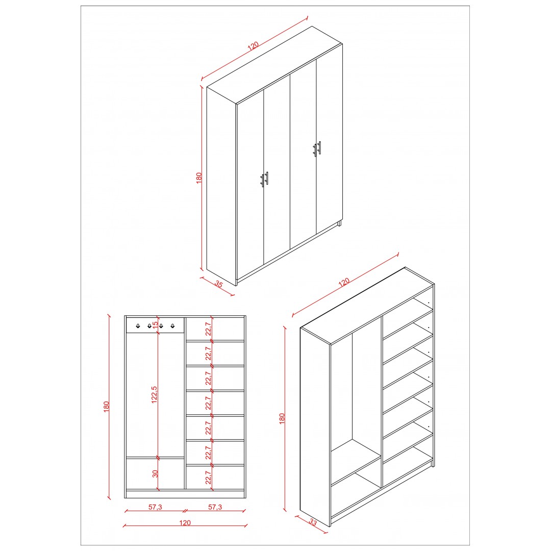 %100 MDFLAM Vestiyer & Portmanto V-08 (120cm)
