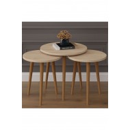 3’lü YUVARLAK ZİGON SEHPA AHŞAP AYAKLI