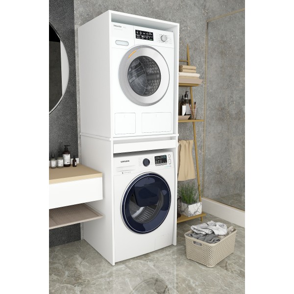 Asra Trend %100 MDF Çekmeceli Banyo Dolabı Çamaşır Makinesi+Kurutma Makinesi Dolabı BD-05