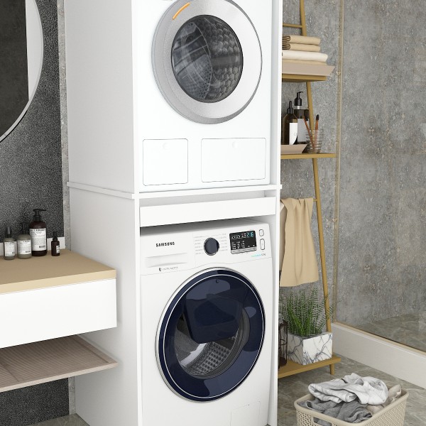 Asra Trend %100 MDF Çekmeceli Banyo Dolabı Çamaşır Makinesi+Kurutma Makinesi Dolabı BD-05