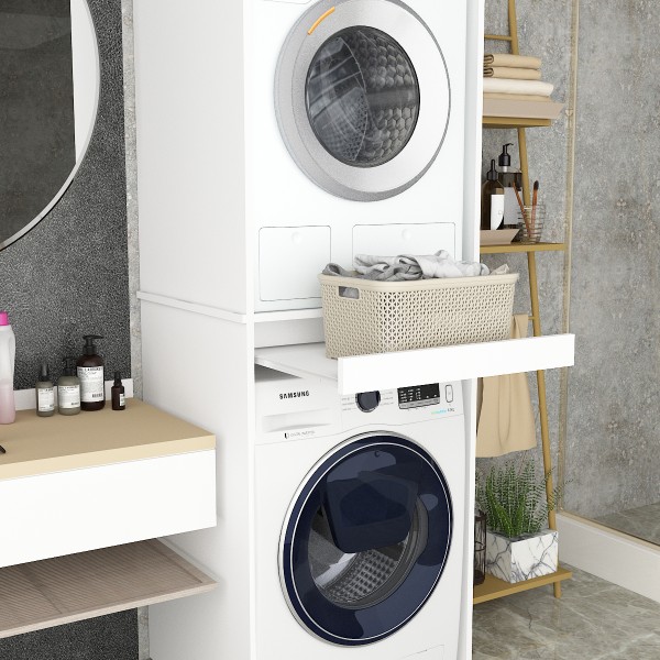 Asra Trend %100 MDF Çekmeceli Banyo Dolabı Çamaşır Makinesi+Kurutma Makinesi Dolabı BD-05