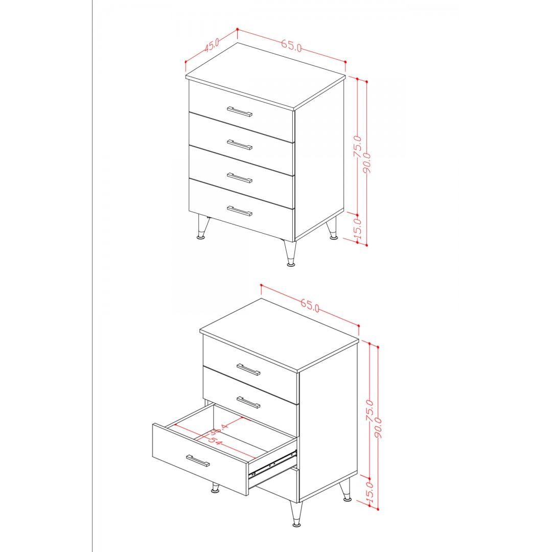 Asra Trend %100 MDFLAM 4 ÇEKMECELİ ŞİFONYER 65cm Asra Trend %100 MDFLAM 4 ÇEKMECELİ ŞİFONYER 65cm