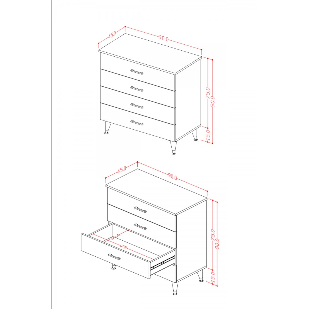 Asra Trend %100 MDFLAM 4 ÇEKMECELİ ŞİFONYER 90cm Asra Trend %100 MDFLAM 4 ÇEKMECELİ ŞİFONYER 90cm