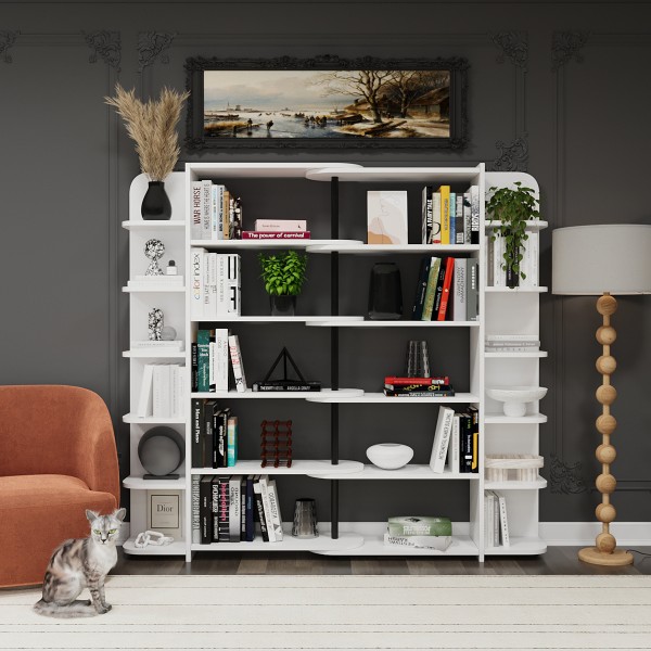 Asra Trend DK-01 Duvar/Köşe Modüler Kitaplık – 176 cm Geniş Ünite, 17 Raflı Salon & Ofis Kitaplığı