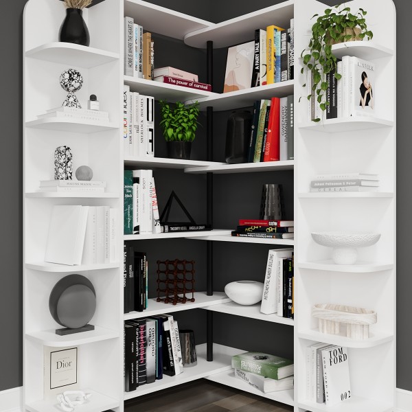 Asra Trend DK-01 Duvar/Köşe Modüler Kitaplık – 176 cm Geniş Ünite, 17 Raflı Salon & Ofis Kitaplığı