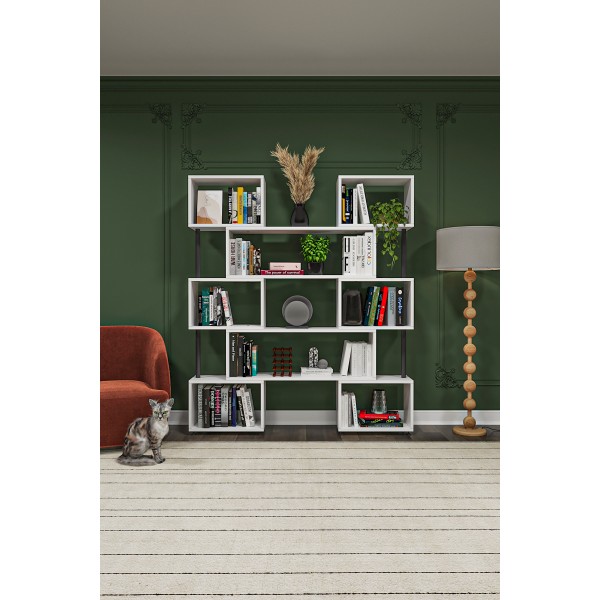 asratrend DK-02 Dekoratif Modern Kitaplık – Duvar/Köşe Modüler Şık Tasarım, Salon & Ofis Kitaplığı