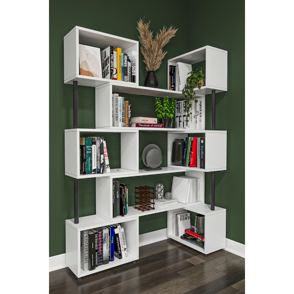 asratrend DK-02 Dekoratif Modern Kitaplık – Duvar/Köşe Modüler Şık Tasarım, Salon & Ofis Kitaplığı