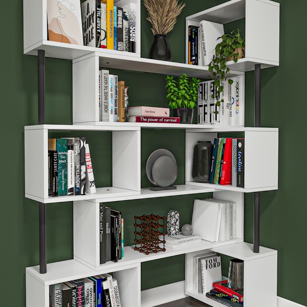 asratrend DK-02 Dekoratif Modern Kitaplık – Duvar/Köşe Modüler Şık Tasarım, Salon & Ofis Kitaplığı