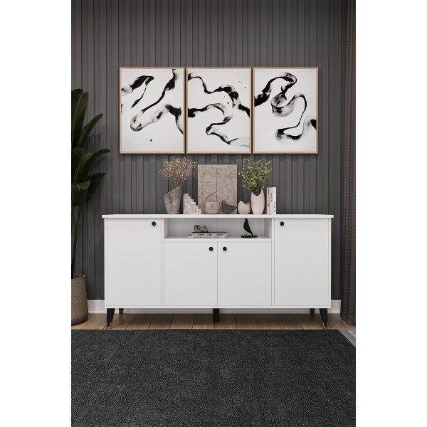 Modern Konsol – 4 Kapaklı Çok Amaçlı Dolap, Şık Saklama Ünitesi MDFLAM–Salon, Yemek Odası KNSL-02 Modern Konsol – 4 Kapaklı Çok Amaçlı Dolap, Şık Saklama Ünitesi MDFLAM–Salon, Yemek Odası KNSL-02