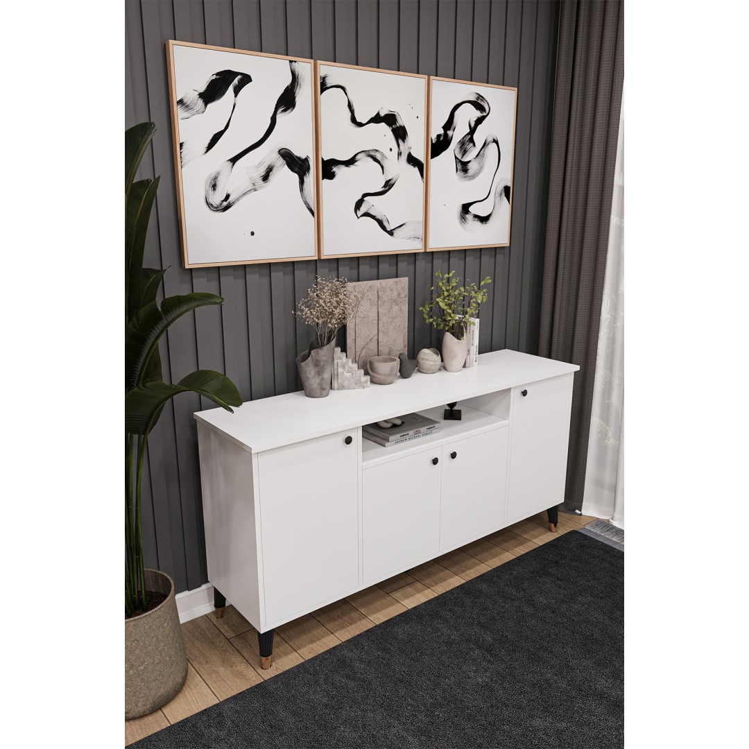 Modern Konsol – 4 Kapaklı Çok Amaçlı Dolap, Şık Saklama Ünitesi MDFLAM–Salon, Yemek Odası KNSL-02 Modern Konsol – 4 Kapaklı Çok Amaçlı Dolap, Şık Saklama Ünitesi MDFLAM–Salon, Yemek Odası KNSL-02