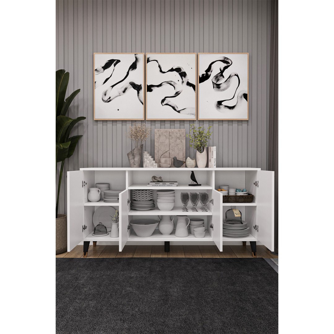 Modern Konsol – 4 Kapaklı Çok Amaçlı Dolap, Şık Saklama Ünitesi MDFLAM–Salon, Yemek Odası KNSL-02 Modern Konsol – 4 Kapaklı Çok Amaçlı Dolap, Şık Saklama Ünitesi MDFLAM–Salon, Yemek Odası KNSL-02