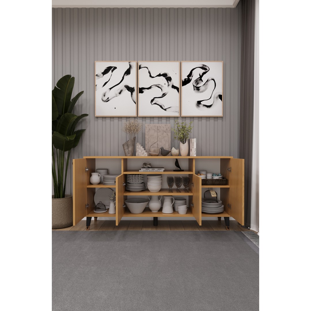 Modern Konsol – 4 Kapaklı Çok Amaçlı Dolap, Şık Saklama Ünitesi MDFLAM–Salon, Yemek Odası KNSL-02 Modern Konsol – 4 Kapaklı Çok Amaçlı Dolap, Şık Saklama Ünitesi MDFLAM–Salon, Yemek Odası KNSL-02