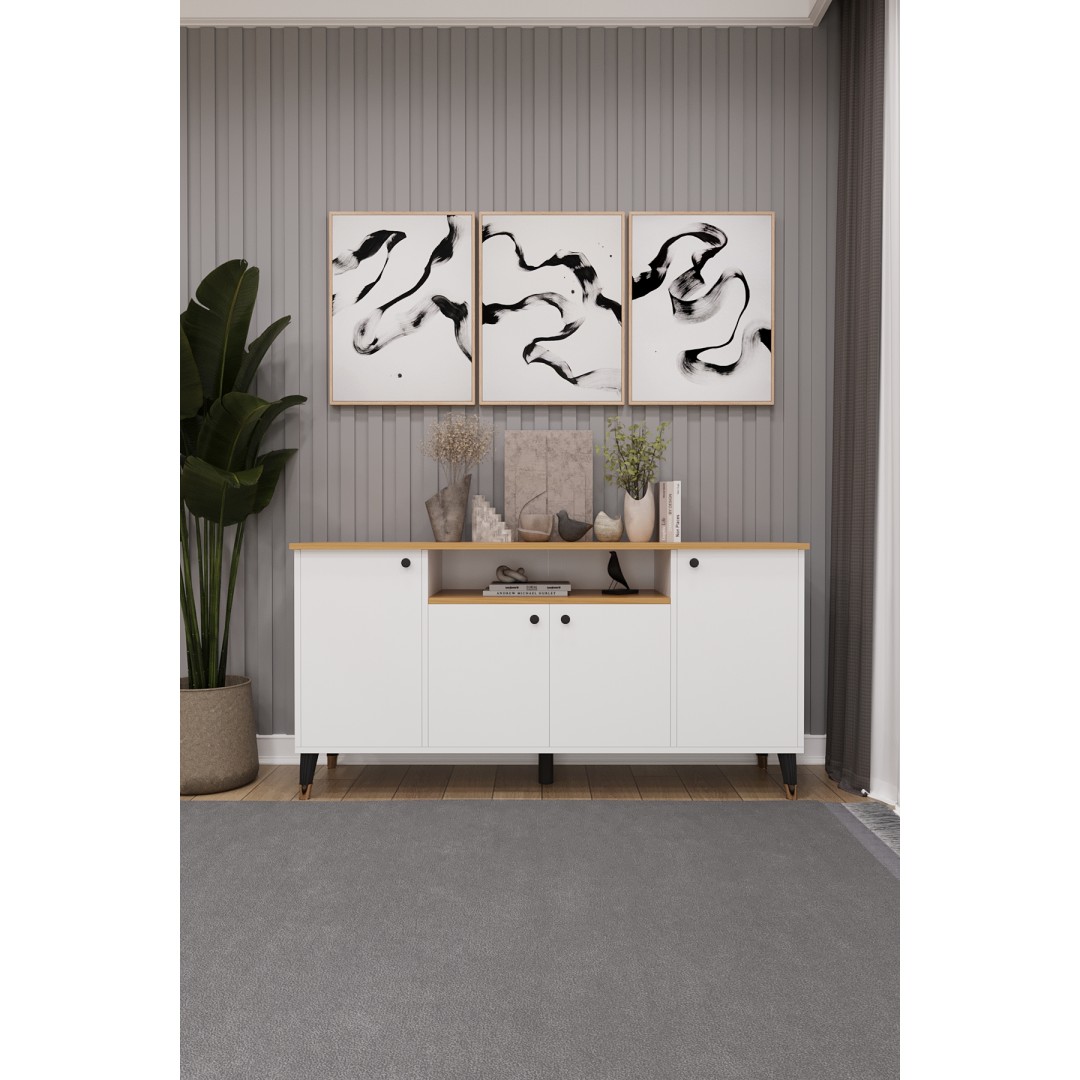 Modern Konsol – 4 Kapaklı Çok Amaçlı Dolap, Şık Saklama Ünitesi MDFLAM–Salon, Yemek Odası KNSL-02 Modern Konsol – 4 Kapaklı Çok Amaçlı Dolap, Şık Saklama Ünitesi MDFLAM–Salon, Yemek Odası KNSL-02