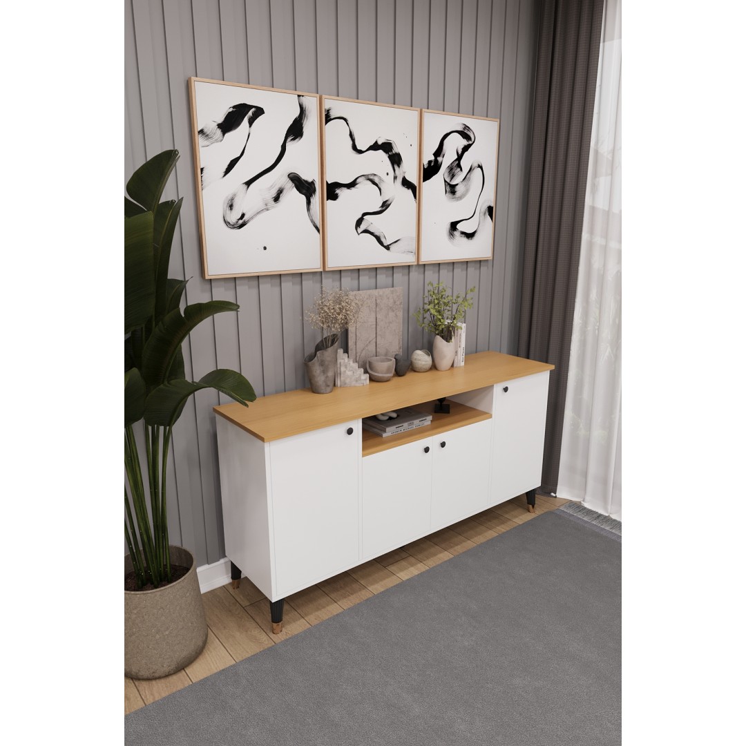 Modern Konsol – 4 Kapaklı Çok Amaçlı Dolap, Şık Saklama Ünitesi MDFLAM–Salon, Yemek Odası KNSL-02 Modern Konsol – 4 Kapaklı Çok Amaçlı Dolap, Şık Saklama Ünitesi MDFLAM–Salon, Yemek Odası KNSL-02