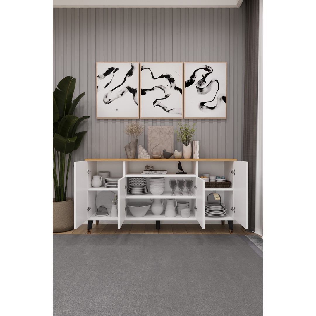 Modern Konsol – 4 Kapaklı Çok Amaçlı Dolap, Şık Saklama Ünitesi MDFLAM–Salon, Yemek Odası KNSL-02 Modern Konsol – 4 Kapaklı Çok Amaçlı Dolap, Şık Saklama Ünitesi MDFLAM–Salon, Yemek Odası KNSL-02