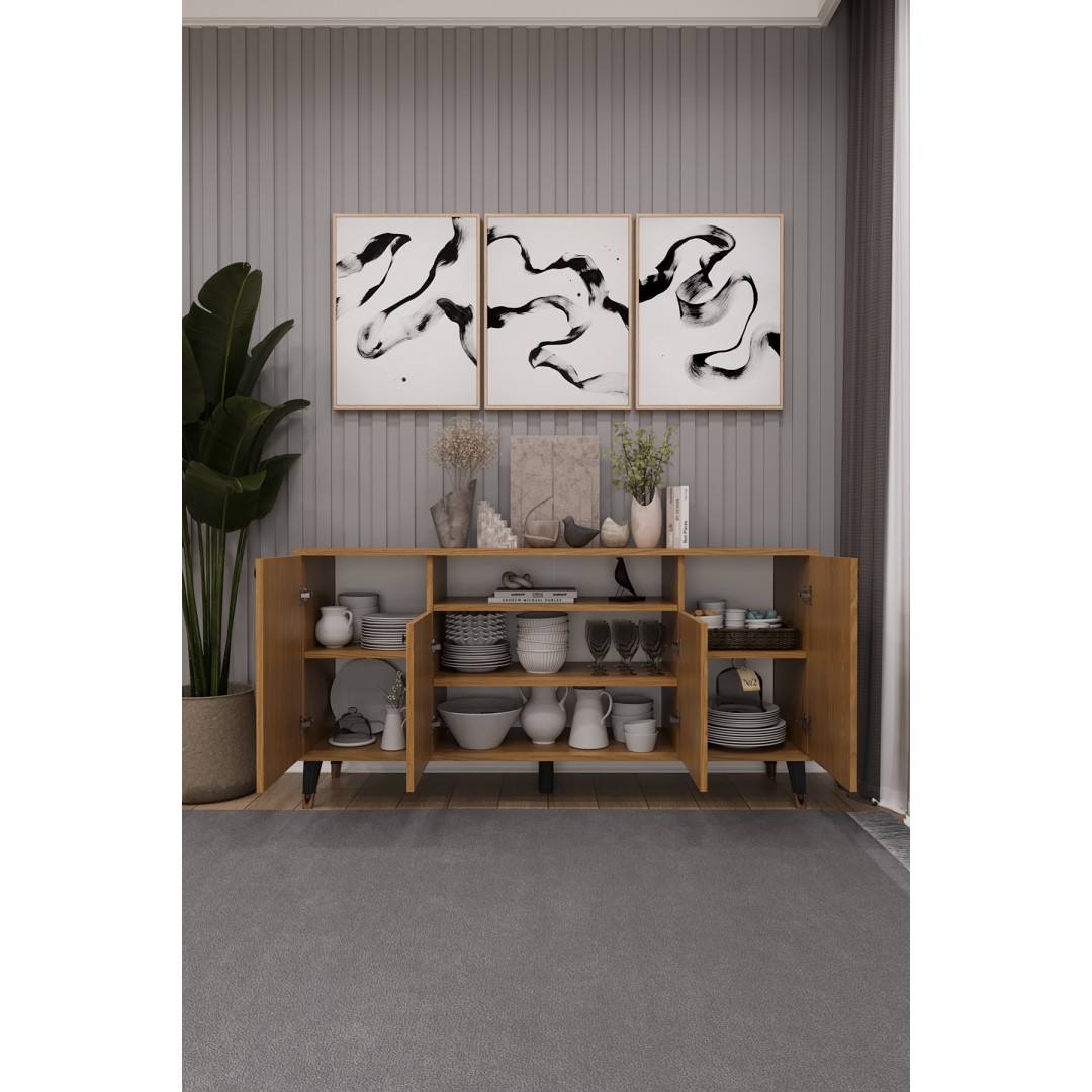 Modern Konsol – 4 Kapaklı Çok Amaçlı Dolap, Şık Saklama Ünitesi MDFLAM–Salon, Yemek Odası KNSL-02 Modern Konsol – 4 Kapaklı Çok Amaçlı Dolap, Şık Saklama Ünitesi MDFLAM–Salon, Yemek Odası KNSL-02