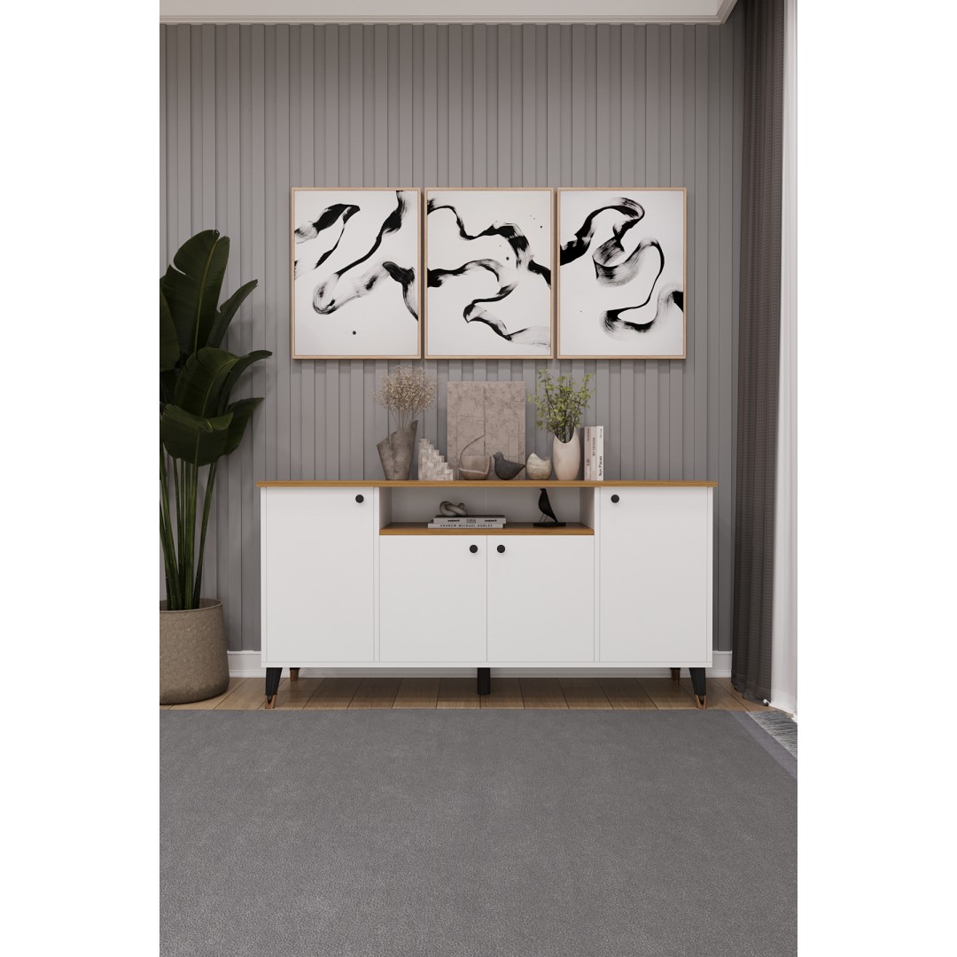 Modern Konsol – 4 Kapaklı Çok Amaçlı Dolap, Şık Saklama Ünitesi MDFLAM–Salon, Yemek Odası KNSL-02 Modern Konsol – 4 Kapaklı Çok Amaçlı Dolap, Şık Saklama Ünitesi MDFLAM–Salon, Yemek Odası KNSL-02