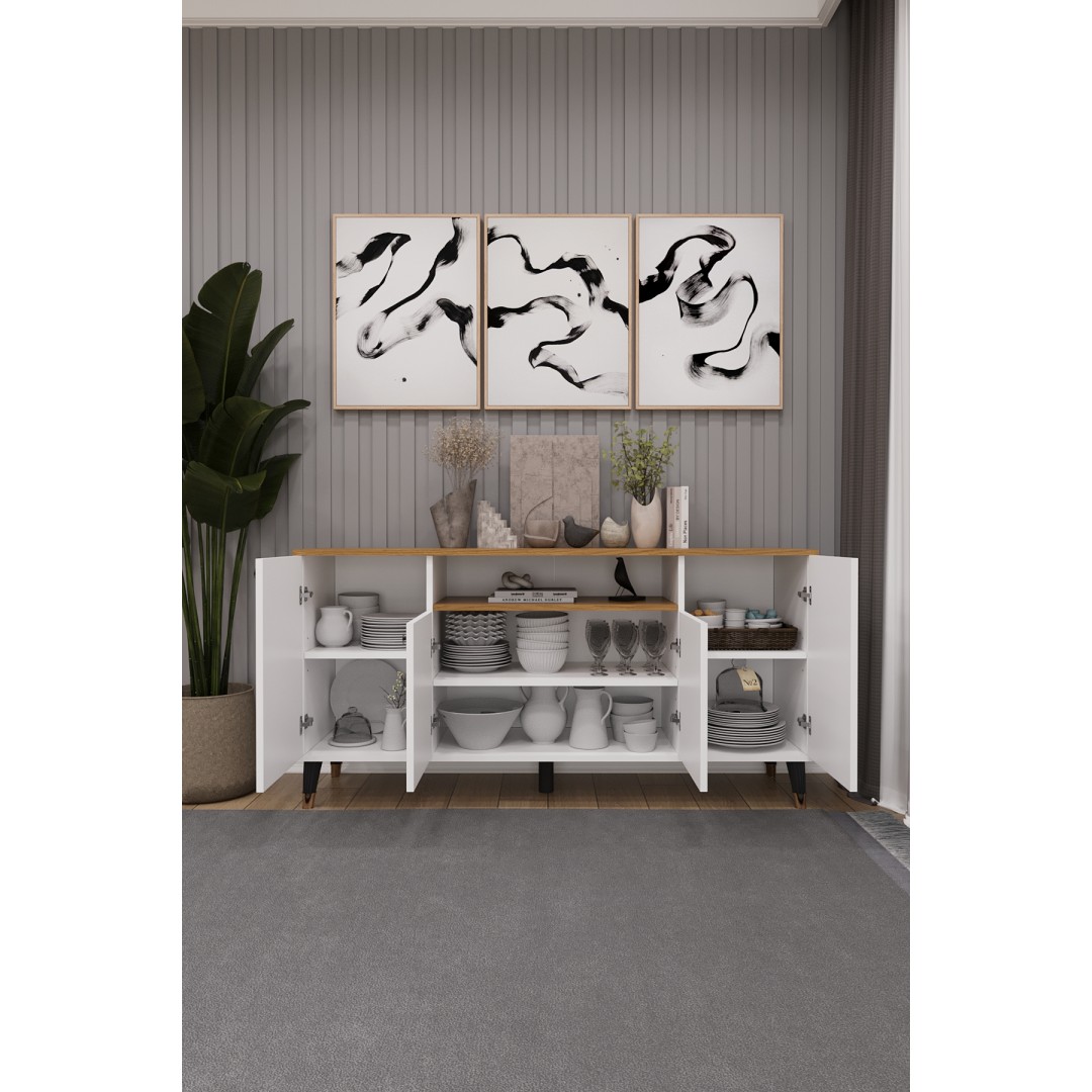 Modern Konsol – 4 Kapaklı Çok Amaçlı Dolap, Şık Saklama Ünitesi MDFLAM–Salon, Yemek Odası KNSL-02 Modern Konsol – 4 Kapaklı Çok Amaçlı Dolap, Şık Saklama Ünitesi MDFLAM–Salon, Yemek Odası KNSL-02