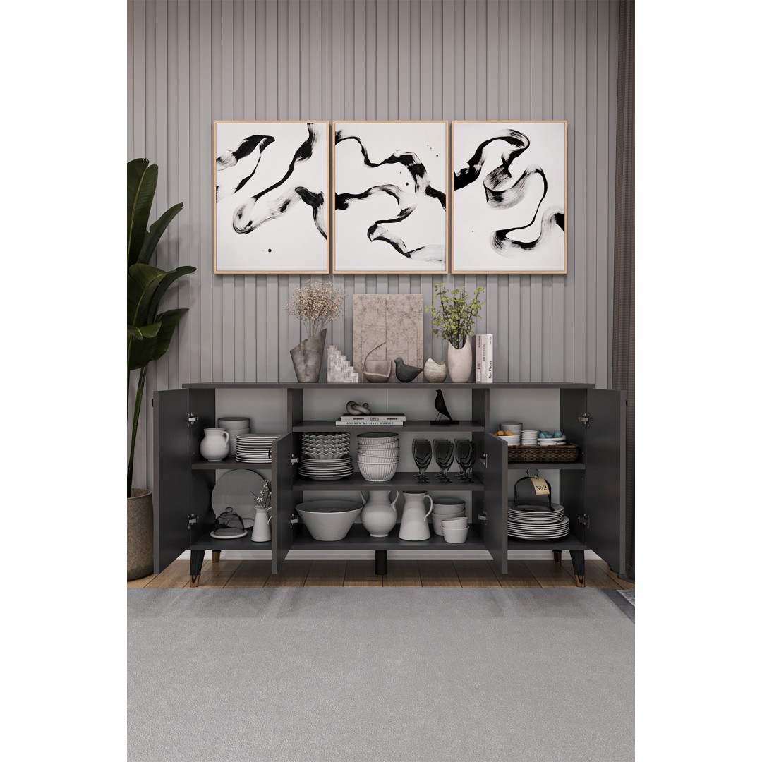 Modern Konsol – 4 Kapaklı Çok Amaçlı Dolap, Şık Saklama Ünitesi MDFLAM–Salon, Yemek Odası KNSL-02 Modern Konsol – 4 Kapaklı Çok Amaçlı Dolap, Şık Saklama Ünitesi MDFLAM–Salon, Yemek Odası KNSL-02