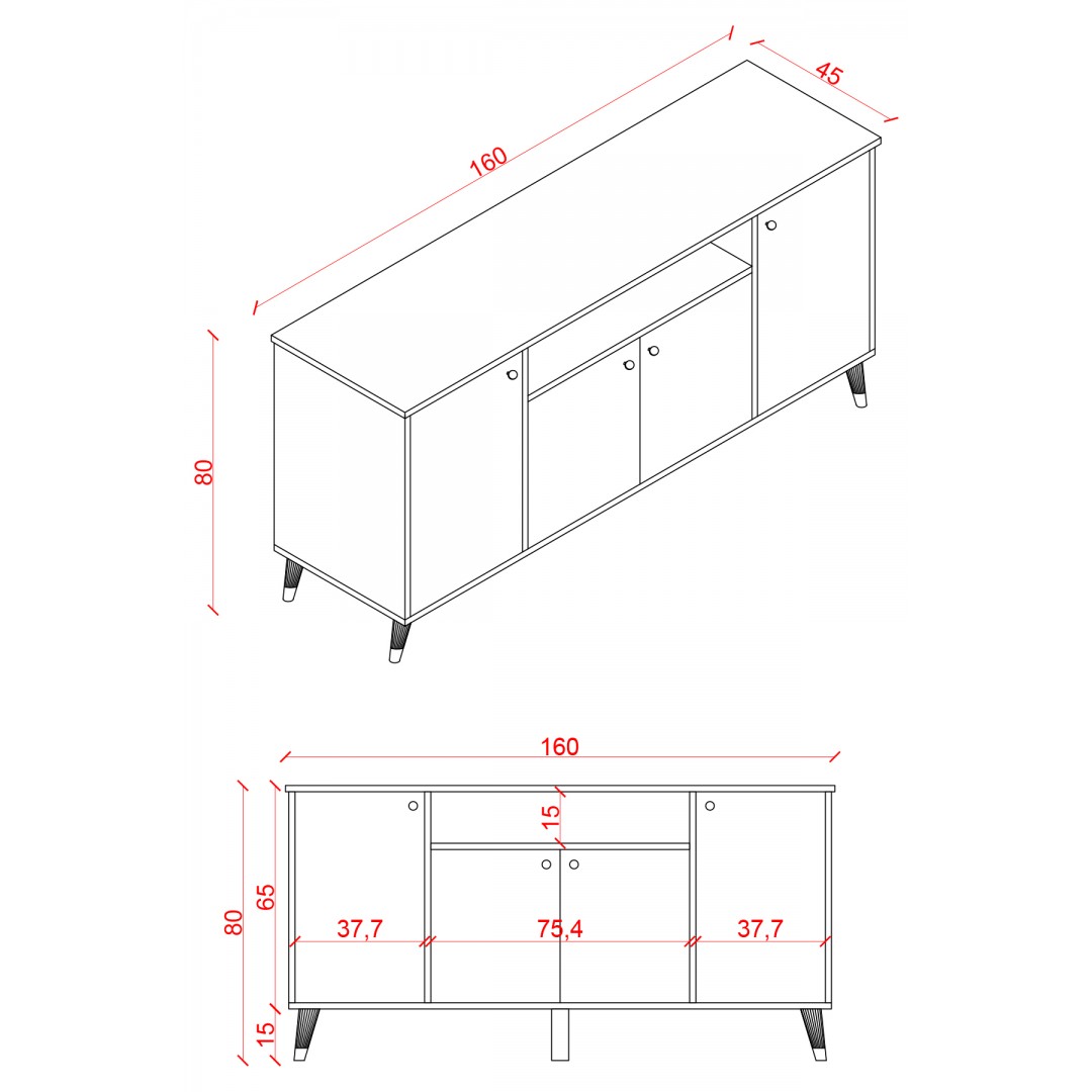 Modern Konsol – 4 Kapaklı Çok Amaçlı Dolap, Şık Saklama Ünitesi MDFLAM–Salon, Yemek Odası KNSL-02 Modern Konsol – 4 Kapaklı Çok Amaçlı Dolap, Şık Saklama Ünitesi MDFLAM–Salon, Yemek Odası KNSL-02