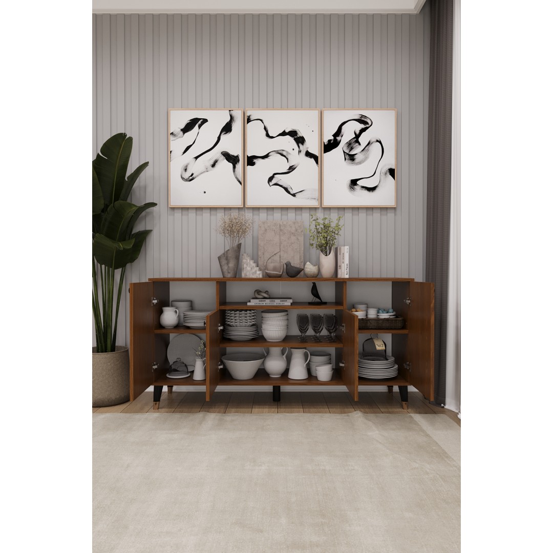 Modern Konsol – 4 Kapaklı Çok Amaçlı Dolap, Şık Saklama Ünitesi MDFLAM–Salon, Yemek Odası KNSL-02 Modern Konsol – 4 Kapaklı Çok Amaçlı Dolap, Şık Saklama Ünitesi MDFLAM–Salon, Yemek Odası KNSL-02