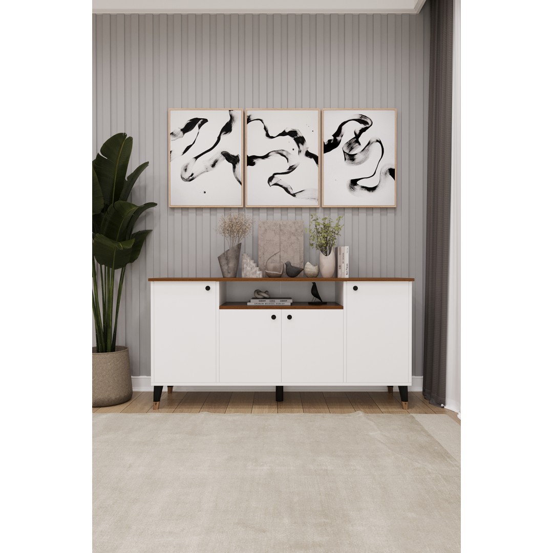 Modern Konsol – 4 Kapaklı Çok Amaçlı Dolap, Şık Saklama Ünitesi MDFLAM–Salon, Yemek Odası KNSL-02 Modern Konsol – 4 Kapaklı Çok Amaçlı Dolap, Şık Saklama Ünitesi MDFLAM–Salon, Yemek Odası KNSL-02