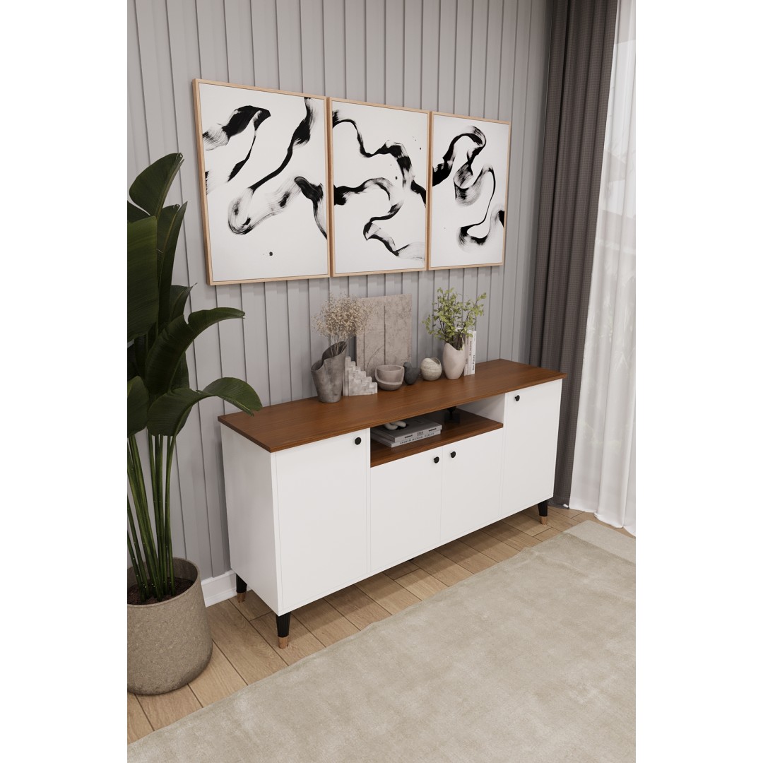 Modern Konsol – 4 Kapaklı Çok Amaçlı Dolap, Şık Saklama Ünitesi MDFLAM–Salon, Yemek Odası KNSL-02 Modern Konsol – 4 Kapaklı Çok Amaçlı Dolap, Şık Saklama Ünitesi MDFLAM–Salon, Yemek Odası KNSL-02