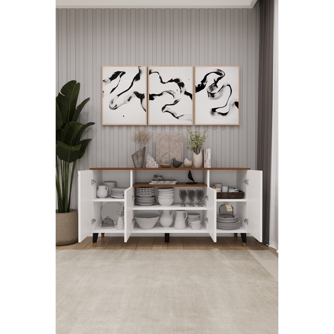 Modern Konsol – 4 Kapaklı Çok Amaçlı Dolap, Şık Saklama Ünitesi MDFLAM–Salon, Yemek Odası KNSL-02 Modern Konsol – 4 Kapaklı Çok Amaçlı Dolap, Şık Saklama Ünitesi MDFLAM–Salon, Yemek Odası KNSL-02