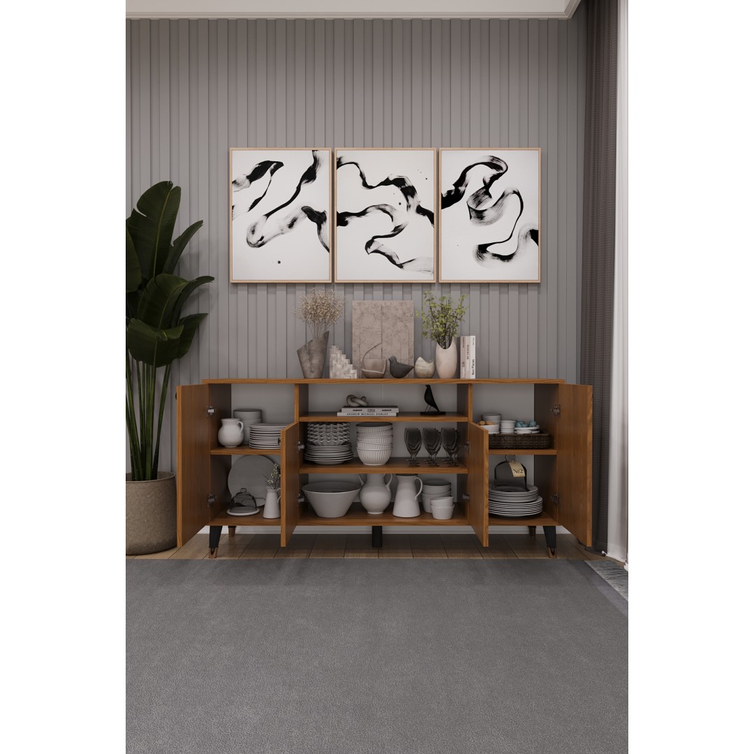 Modern Konsol – 4 Kapaklı Çok Amaçlı Dolap, Şık Saklama Ünitesi MDFLAM–Salon, Yemek Odası KNSL-02 Modern Konsol – 4 Kapaklı Çok Amaçlı Dolap, Şık Saklama Ünitesi MDFLAM–Salon, Yemek Odası KNSL-02