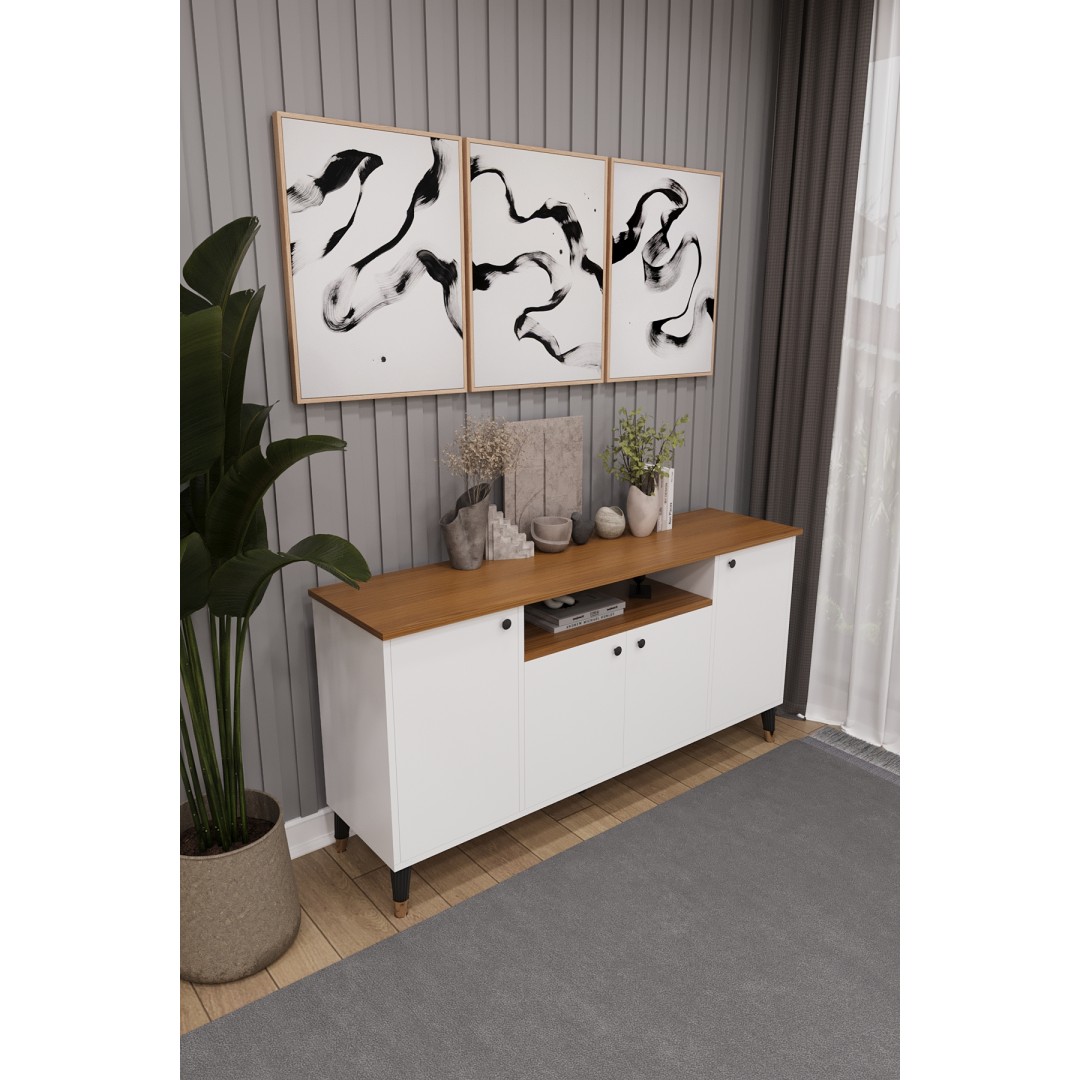 Modern Konsol – 4 Kapaklı Çok Amaçlı Dolap, Şık Saklama Ünitesi MDFLAM–Salon, Yemek Odası KNSL-02 Modern Konsol – 4 Kapaklı Çok Amaçlı Dolap, Şık Saklama Ünitesi MDFLAM–Salon, Yemek Odası KNSL-02