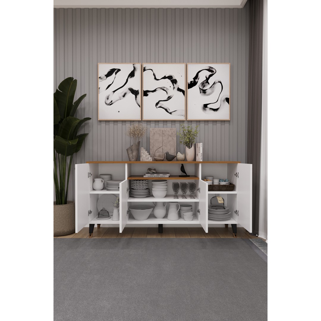 Modern Konsol – 4 Kapaklı Çok Amaçlı Dolap, Şık Saklama Ünitesi MDFLAM–Salon, Yemek Odası KNSL-02 Modern Konsol – 4 Kapaklı Çok Amaçlı Dolap, Şık Saklama Ünitesi MDFLAM–Salon, Yemek Odası KNSL-02