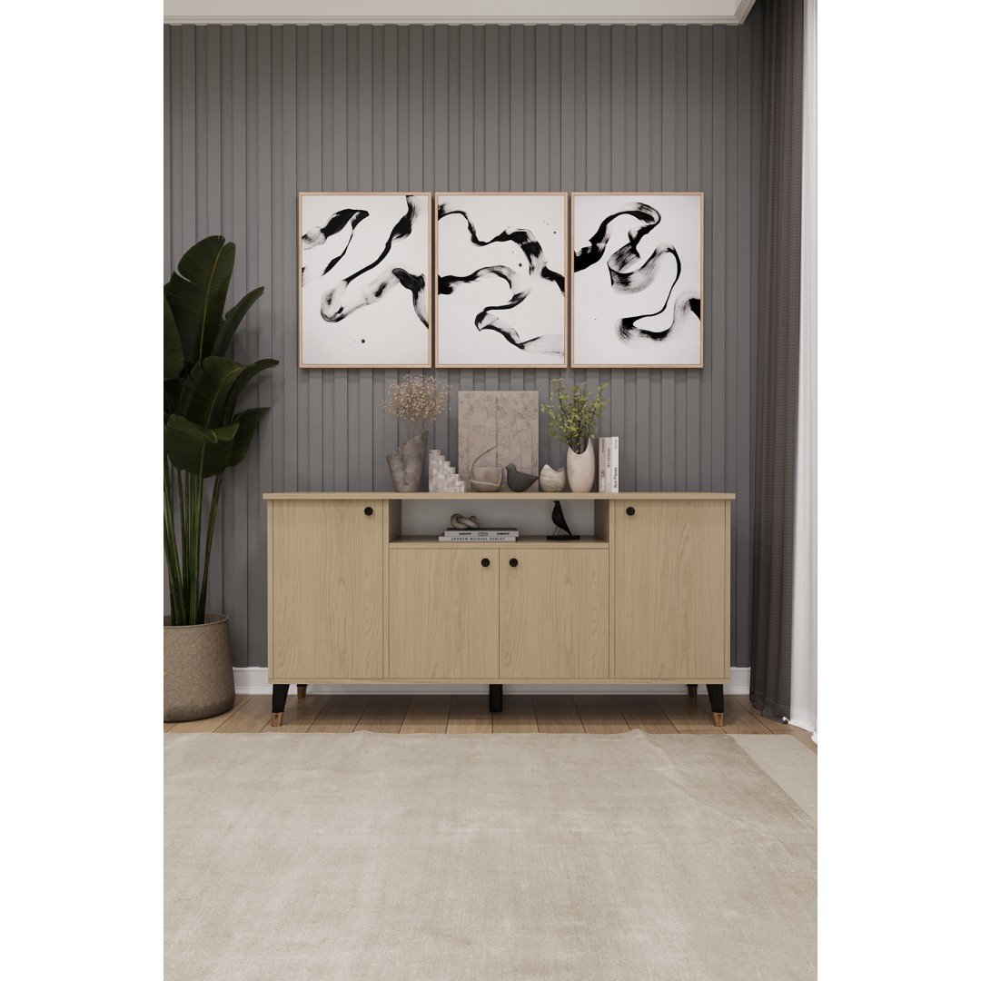 Modern Konsol – 4 Kapaklı Çok Amaçlı Dolap, Şık Saklama Ünitesi MDFLAM–Salon, Yemek Odası KNSL-02 Modern Konsol – 4 Kapaklı Çok Amaçlı Dolap, Şık Saklama Ünitesi MDFLAM–Salon, Yemek Odası KNSL-02